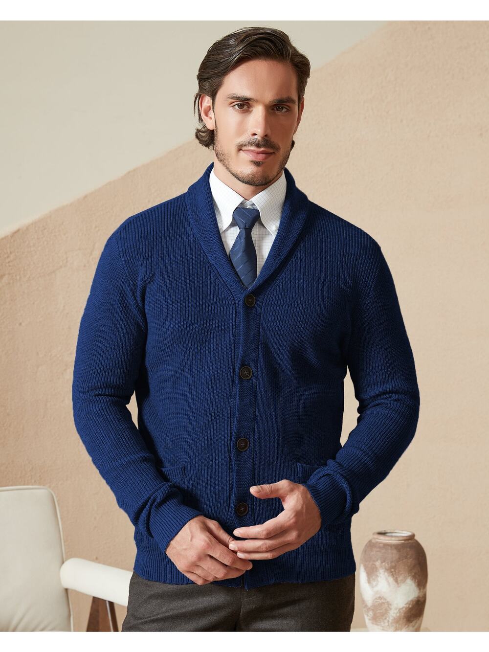 NWT Kallspin Men's Wool Blend Shawl Collar Cardigan Sweater XL Grandpa, Preppy